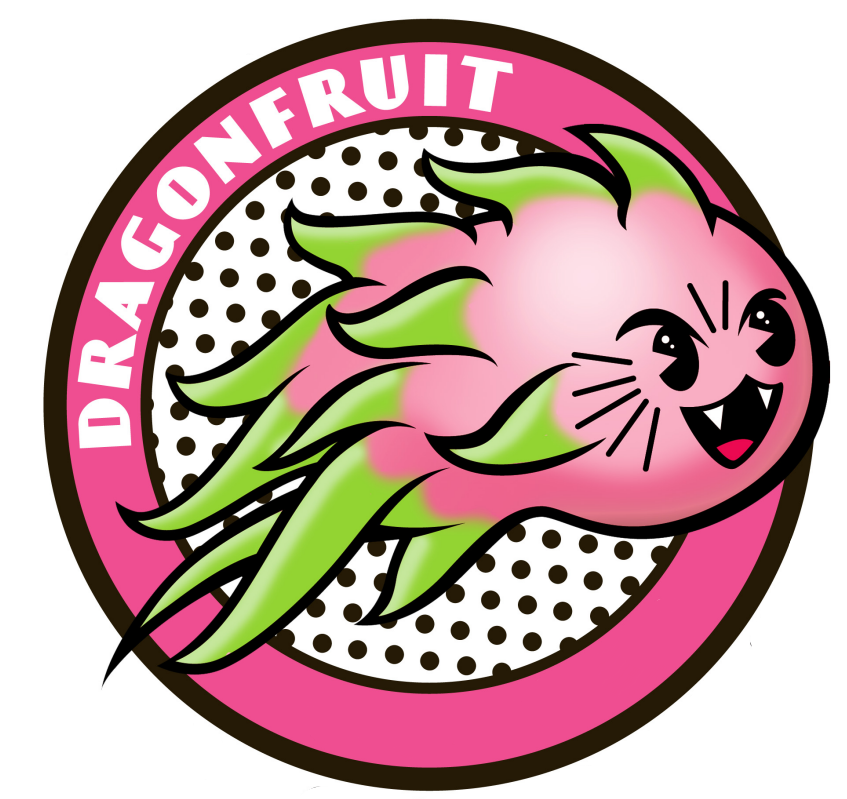 Image description: cartoon dragonfruit inside pink circle with the words "dragonfruit" in it