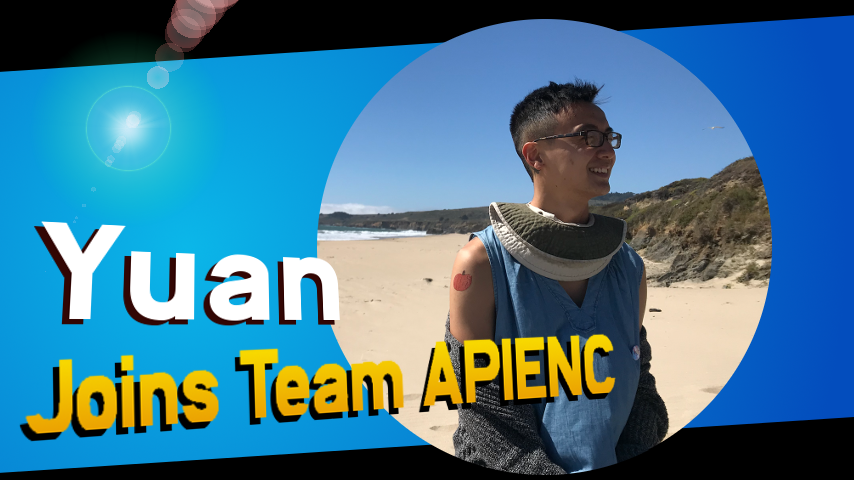 Image Description: In the style of Super Smash Bro. when a new character is unlocked, text in light colors against gradient blue background reads, "Yuan Joins Team APIENC", overlapping circular photo of Yuan smiling at the beach.