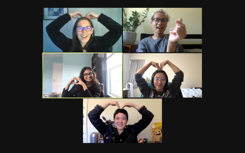 Image Description: the Dragon Fruit Committee Reportback team showing hearts after our first meeting in April 2021.